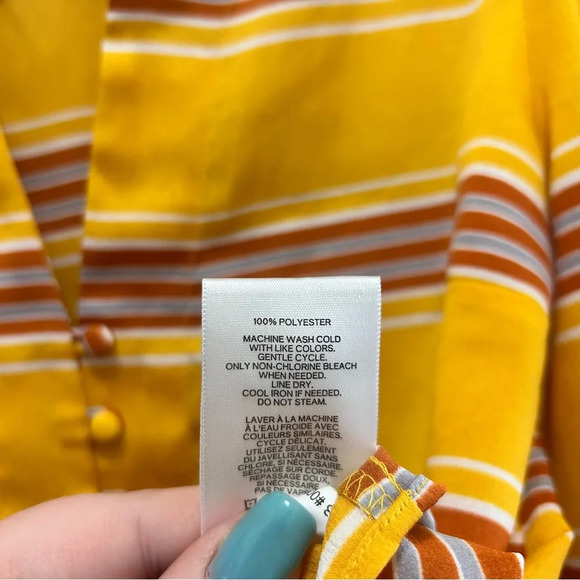 Express Yellow Striped Button Front Tie Blouse XS - Picture 5 of 5